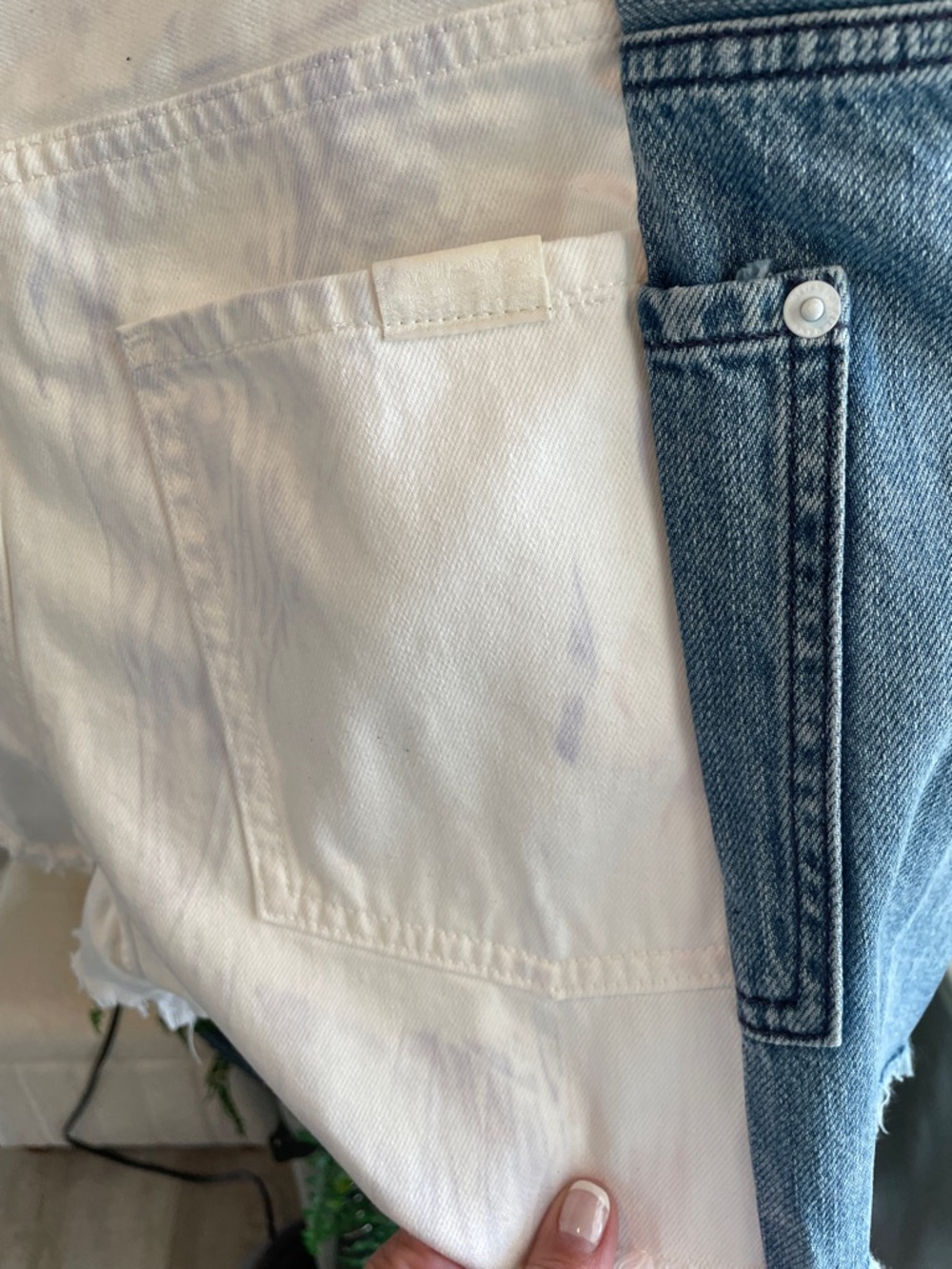 7 For All Mankind White and Blue Two-Tone Cutoff Denim Shorts - Picture 5 of 7
